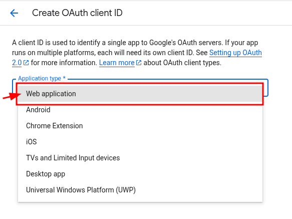Choose Web application type